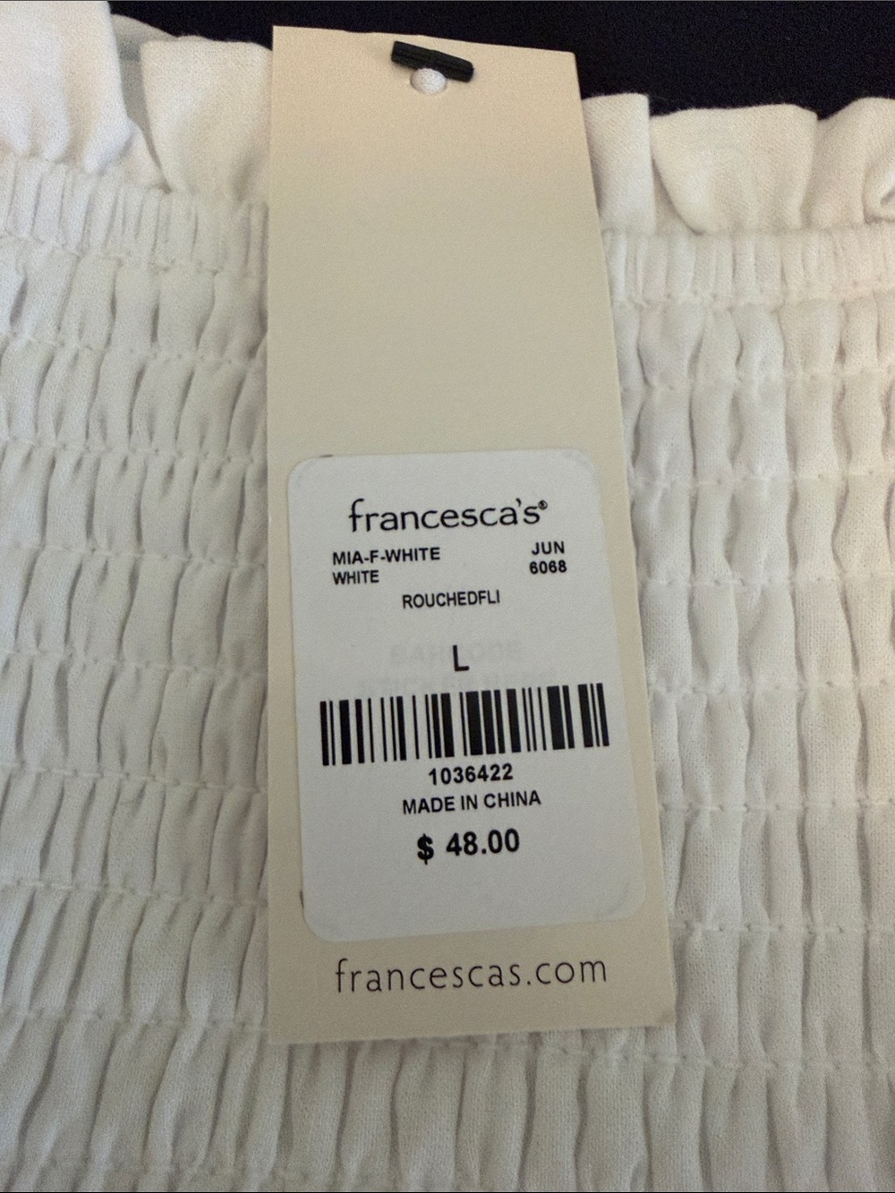 Francesca's Collections White Smocked Women's Top - L